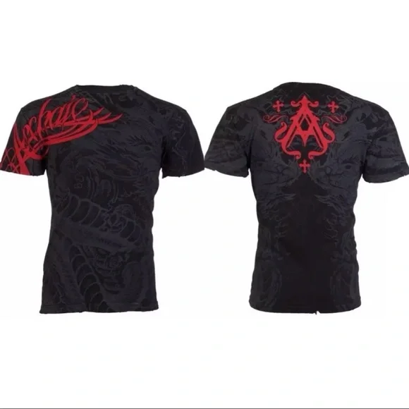 Archaic by Affliction Men's T-Shirt DRAGON RAGE Biker MMA Black - Picture 2 of 8